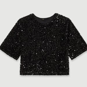 Fringe Studio Black Sequin Crop Top Small
